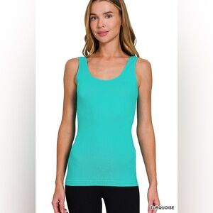 ZENANA TURQUOISE  2-WAY V-NECK / U-NECK SEAMLESS TANK TOP